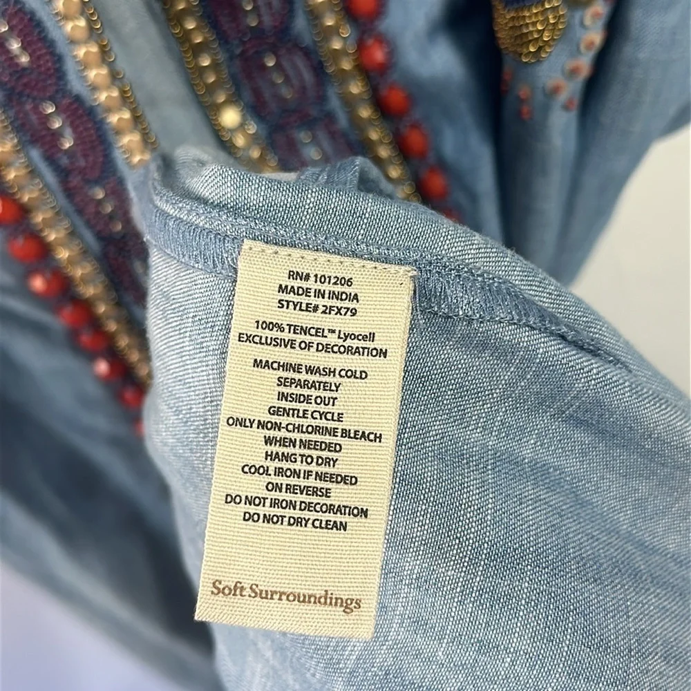 NWT Soft Surroundings Morena Duster denim jewel beaded boho long cardigan Medium - Picture 13 of 13